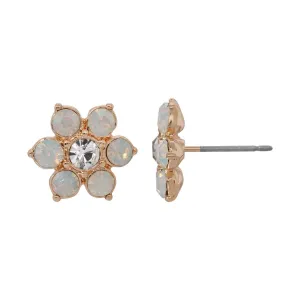 1928 Jewelry Opal Radiance Stone & Crystal Flower Stud Earrings