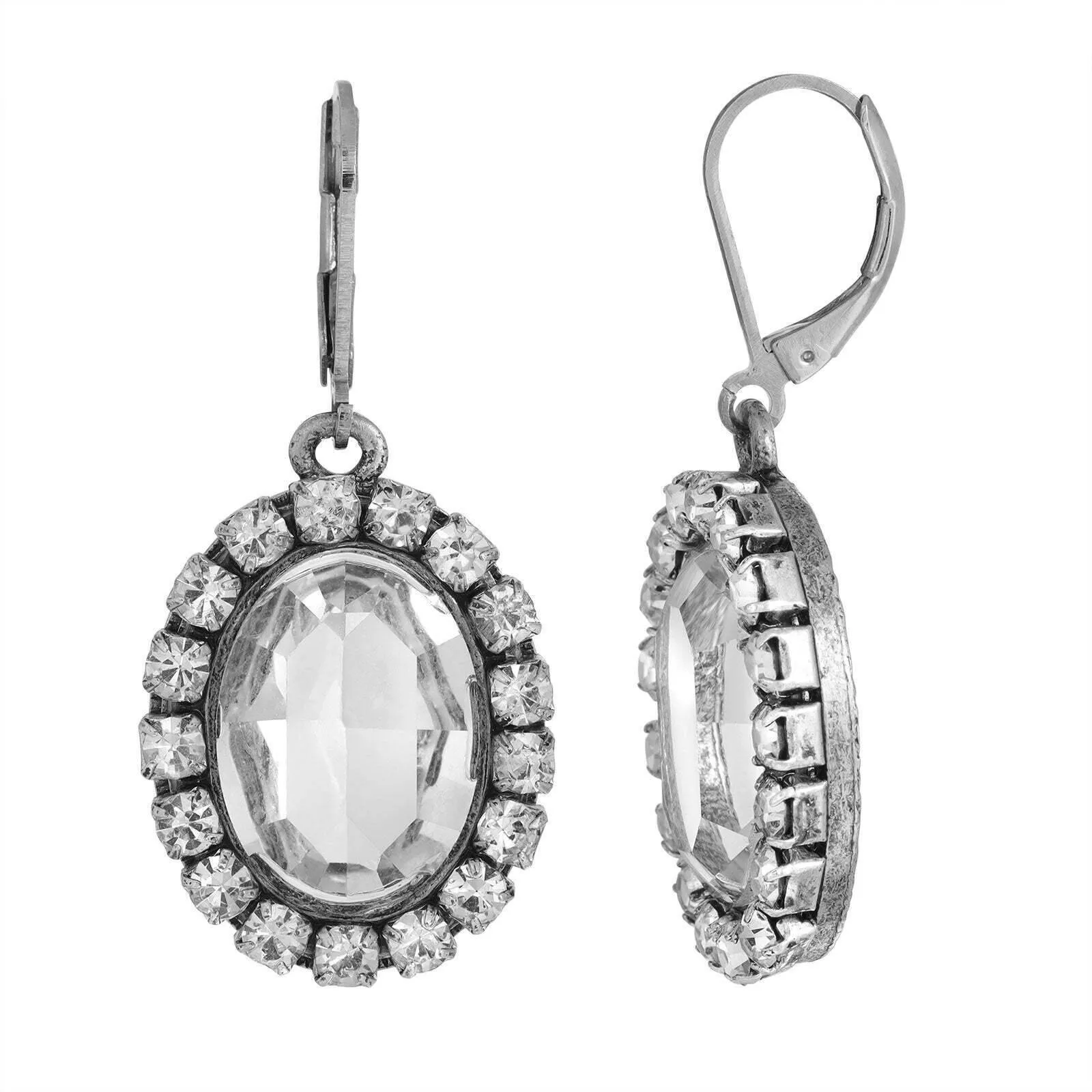 1928 Jewelry Oval Vivid Austrian Crystal Drop Earrings