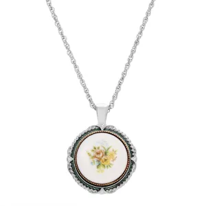 1928 Jewelry Round Floral Stone Pendant Necklace 18"