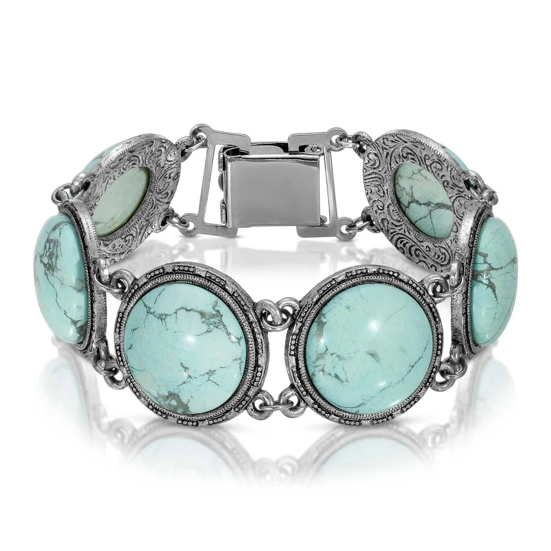 1928 Jewelry Semi Precious Round Turquoise Stone Link Bracelet