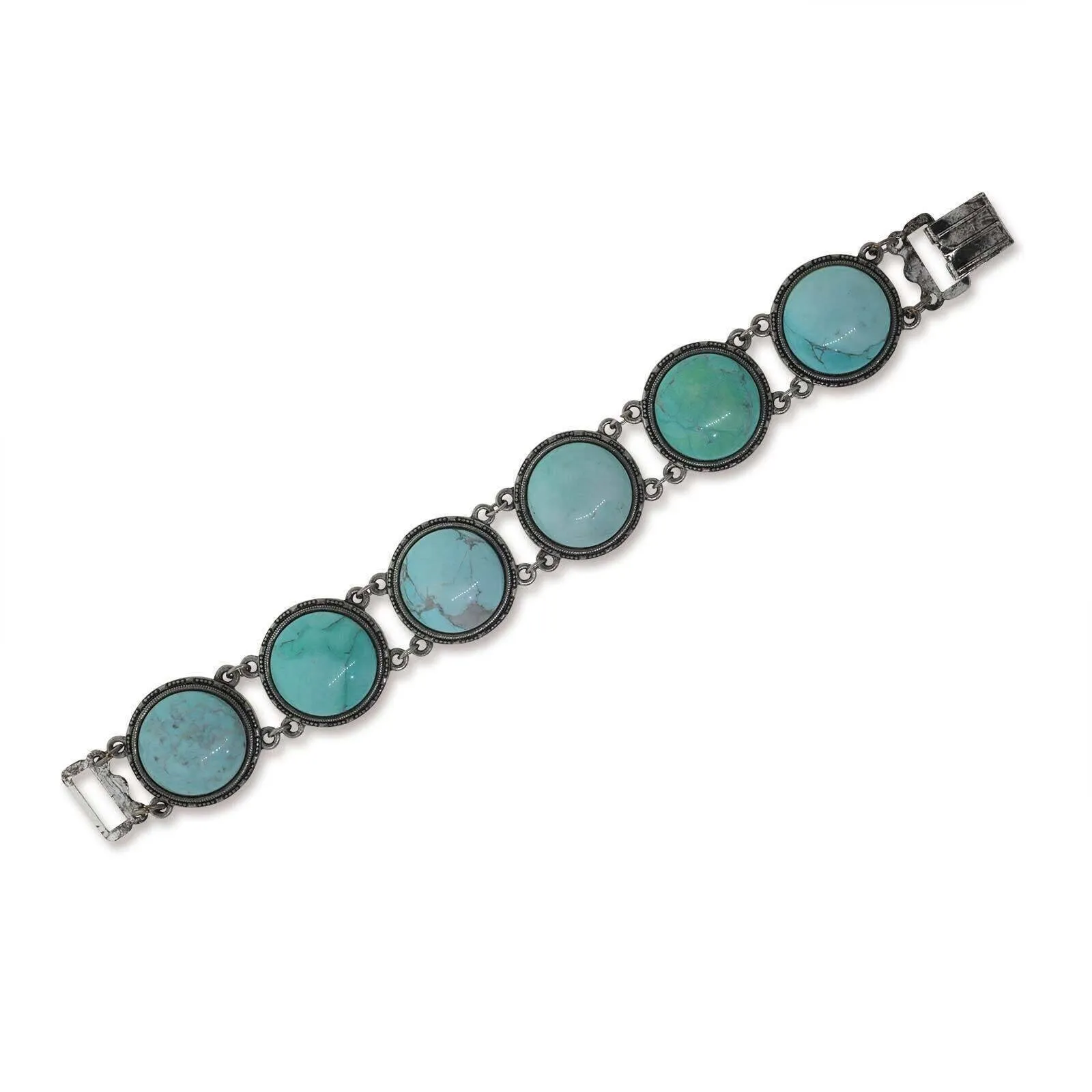 1928 Jewelry Semi Precious Round Turquoise Stone Link Bracelet