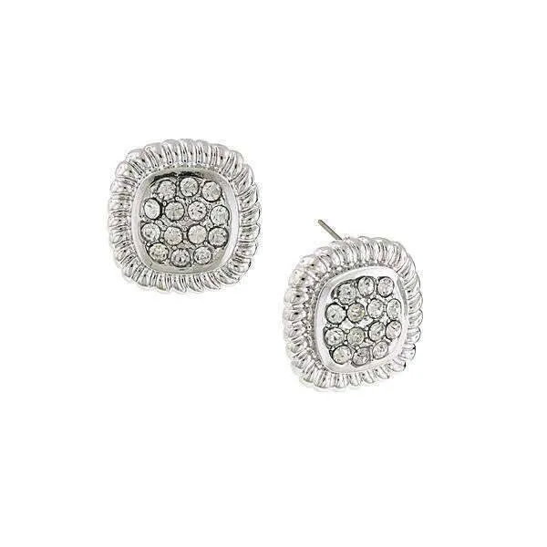 1928 Jewelry Square Pave Crystal Button Earrings