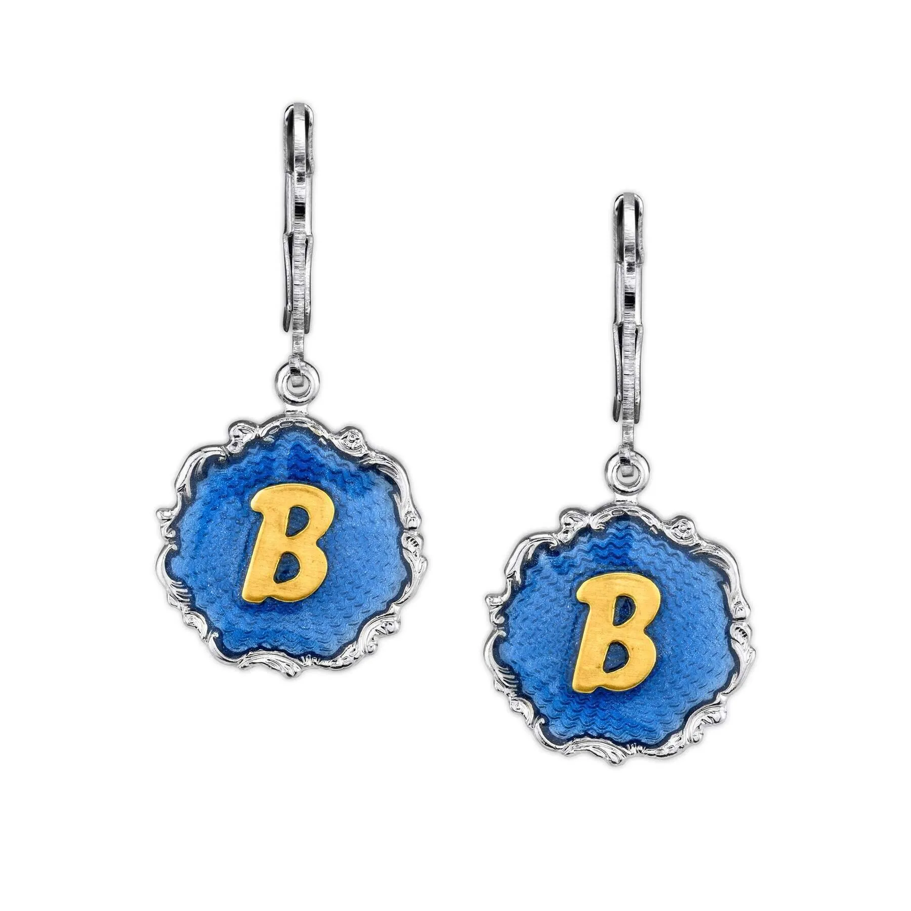 1928 Jewelry Sunburst Blue Enamel Initial Earrings