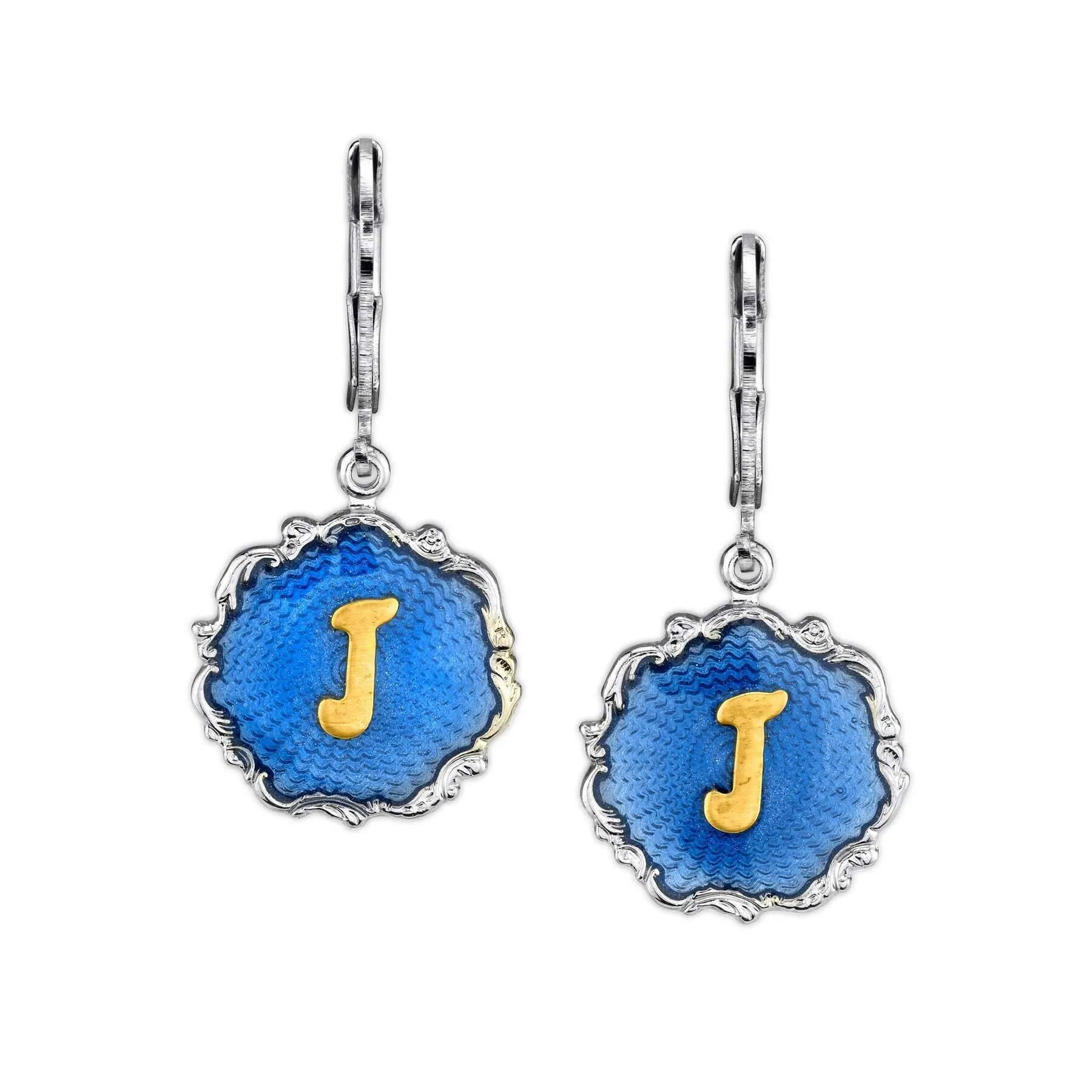 1928 Jewelry Sunburst Blue Enamel Initial Earrings