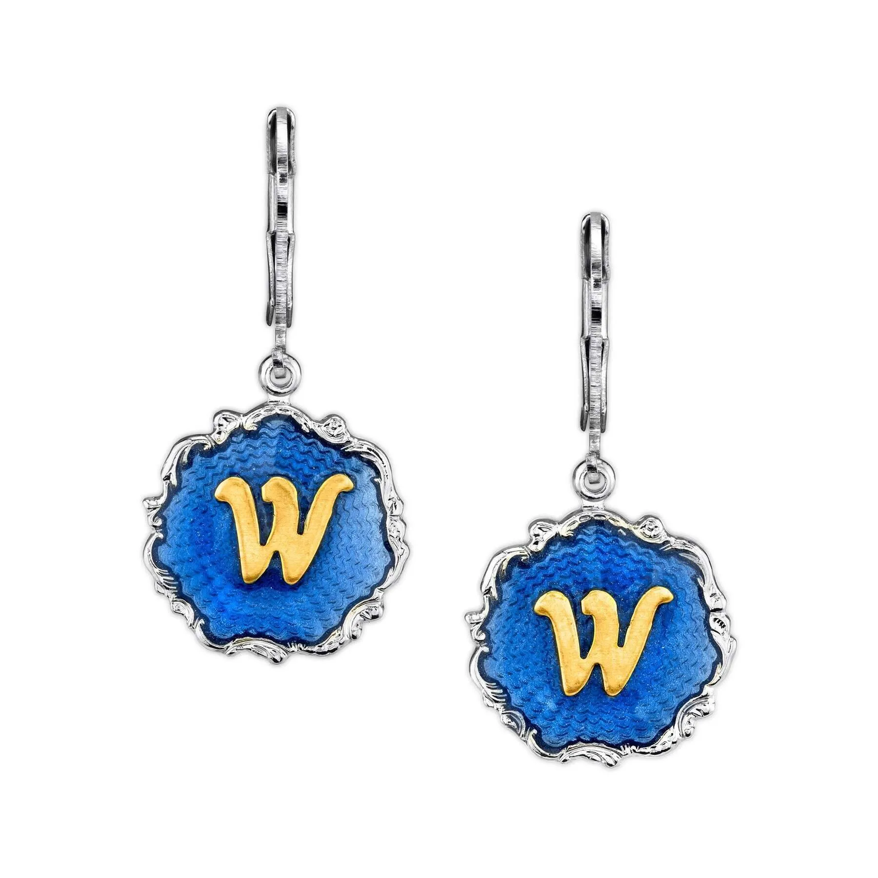 1928 Jewelry Sunburst Blue Enamel Initial Earrings