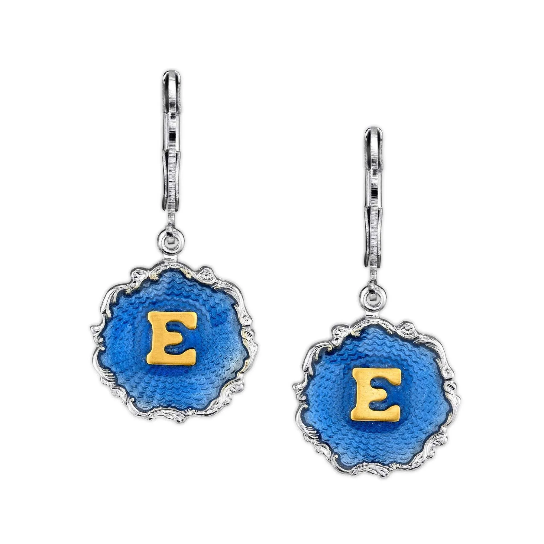 1928 Jewelry Sunburst Blue Enamel Initial Earrings