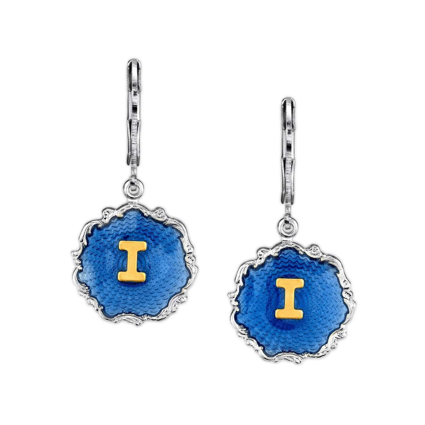 1928 Jewelry Sunburst Blue Enamel Initial Earrings