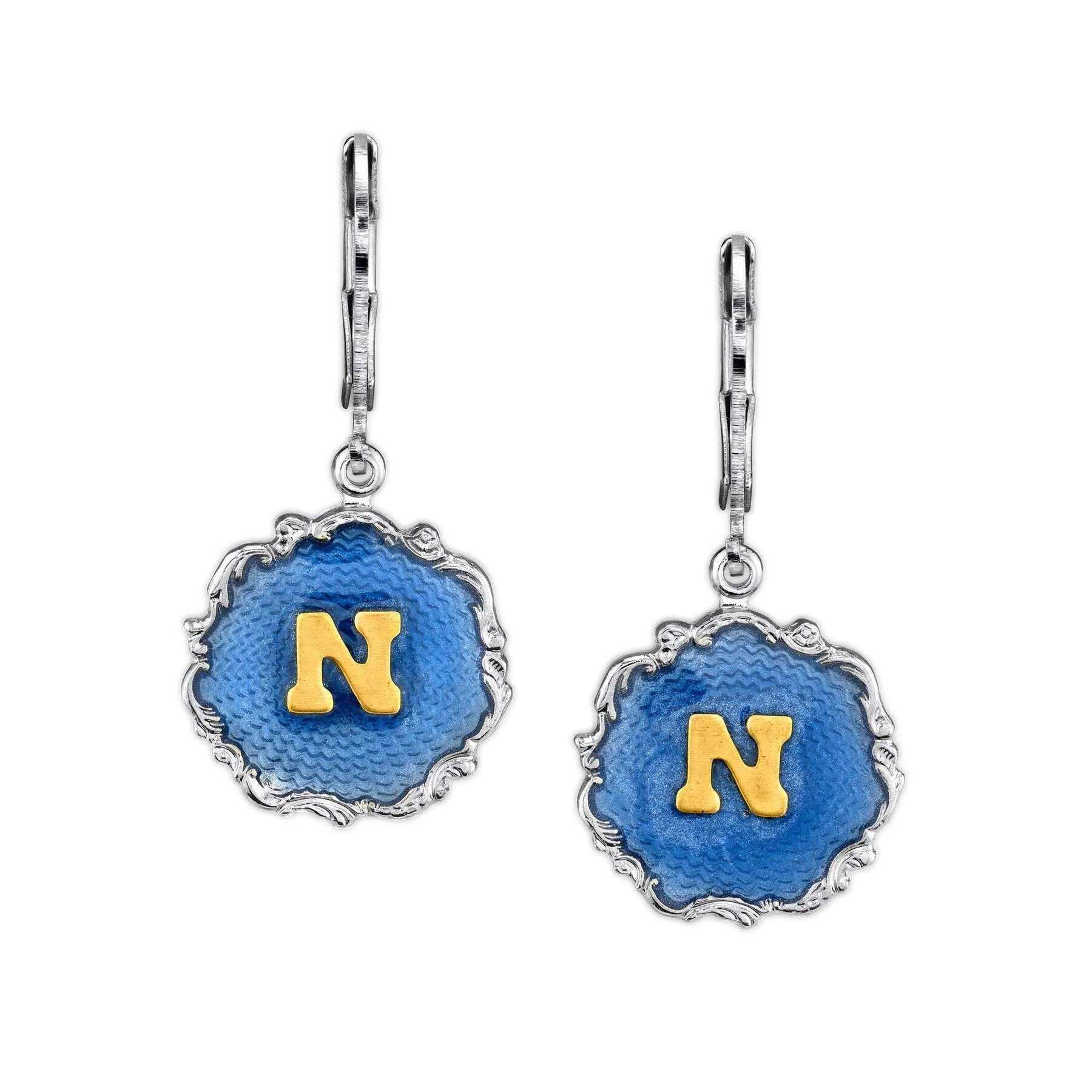 1928 Jewelry Sunburst Blue Enamel Initial Earrings