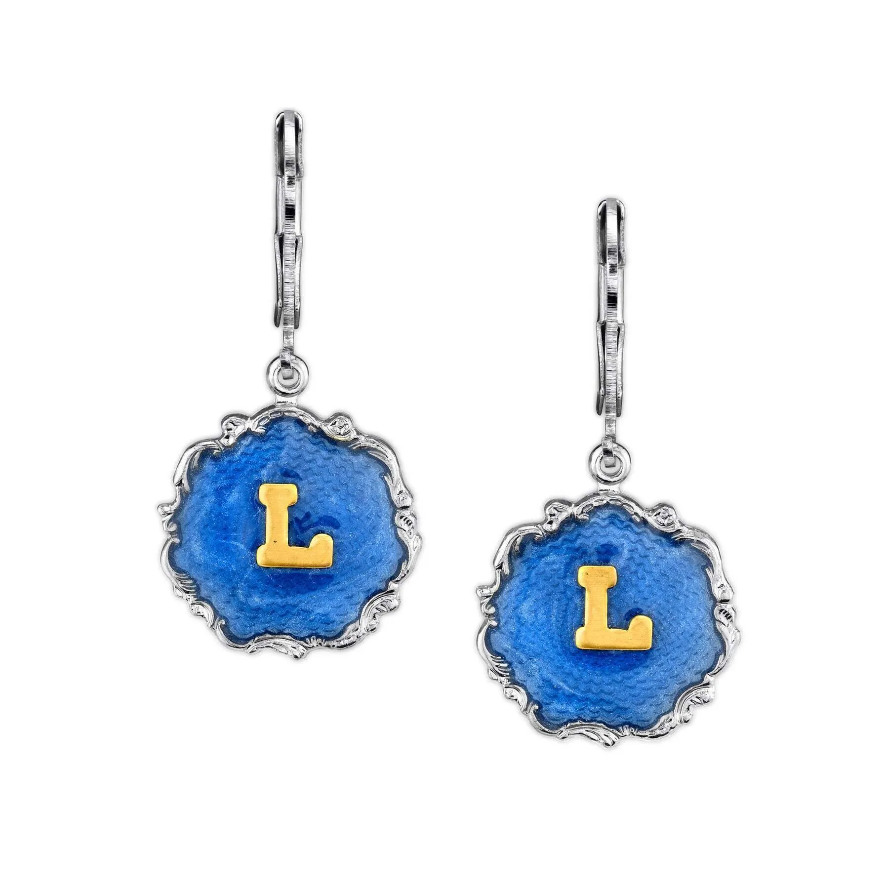 1928 Jewelry Sunburst Blue Enamel Initial Earrings