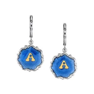 1928 Jewelry Sunburst Blue Enamel Initial Earrings