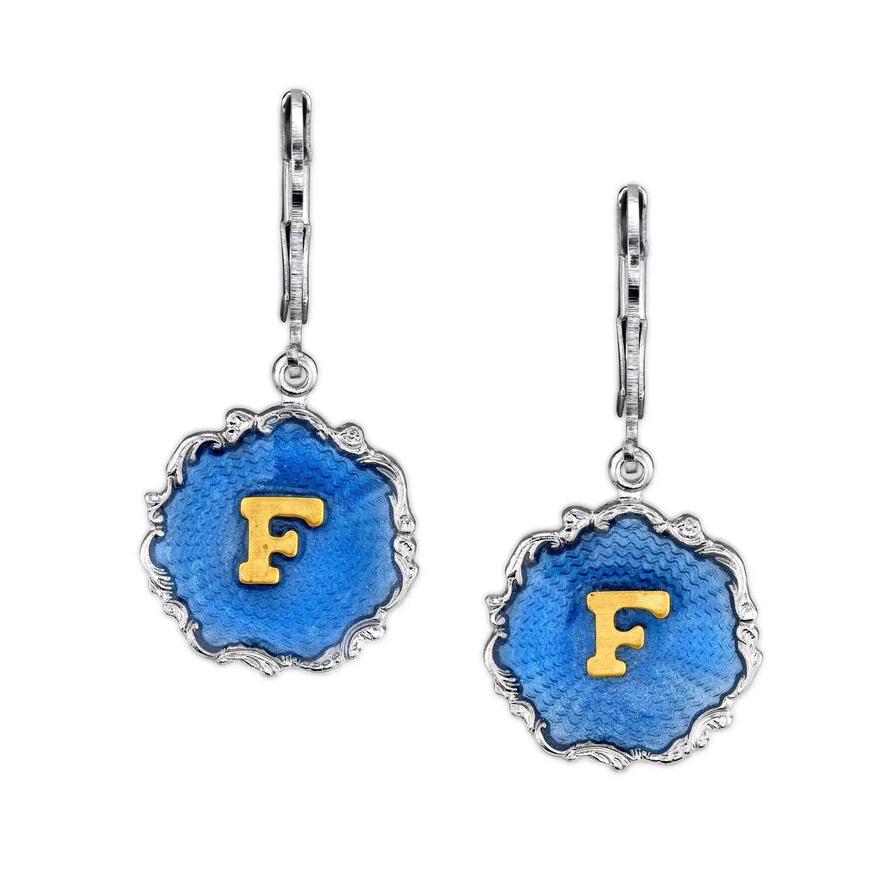 1928 Jewelry Sunburst Blue Enamel Initial Earrings