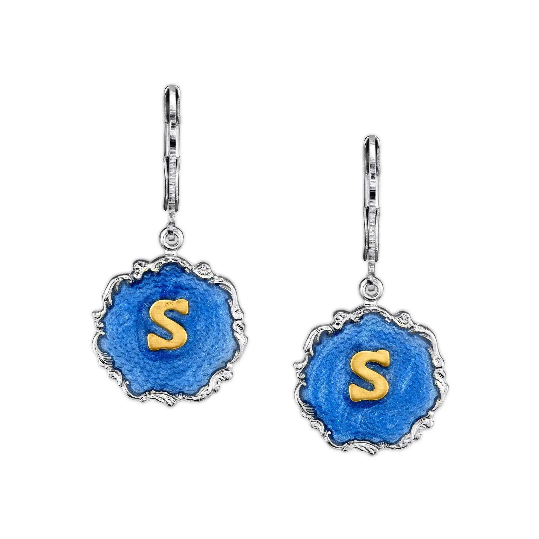 1928 Jewelry Sunburst Blue Enamel Initial Earrings