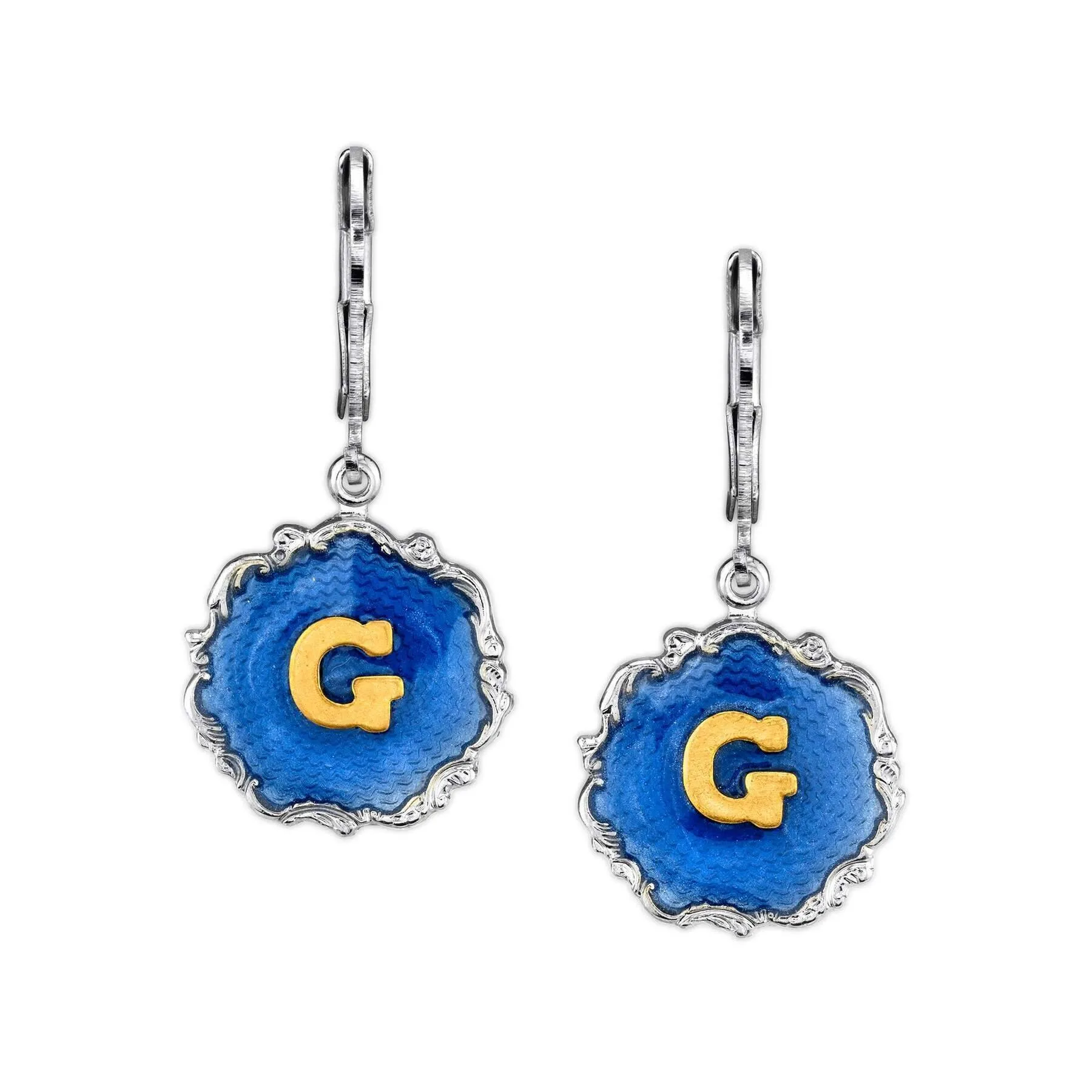 1928 Jewelry Sunburst Blue Enamel Initial Earrings