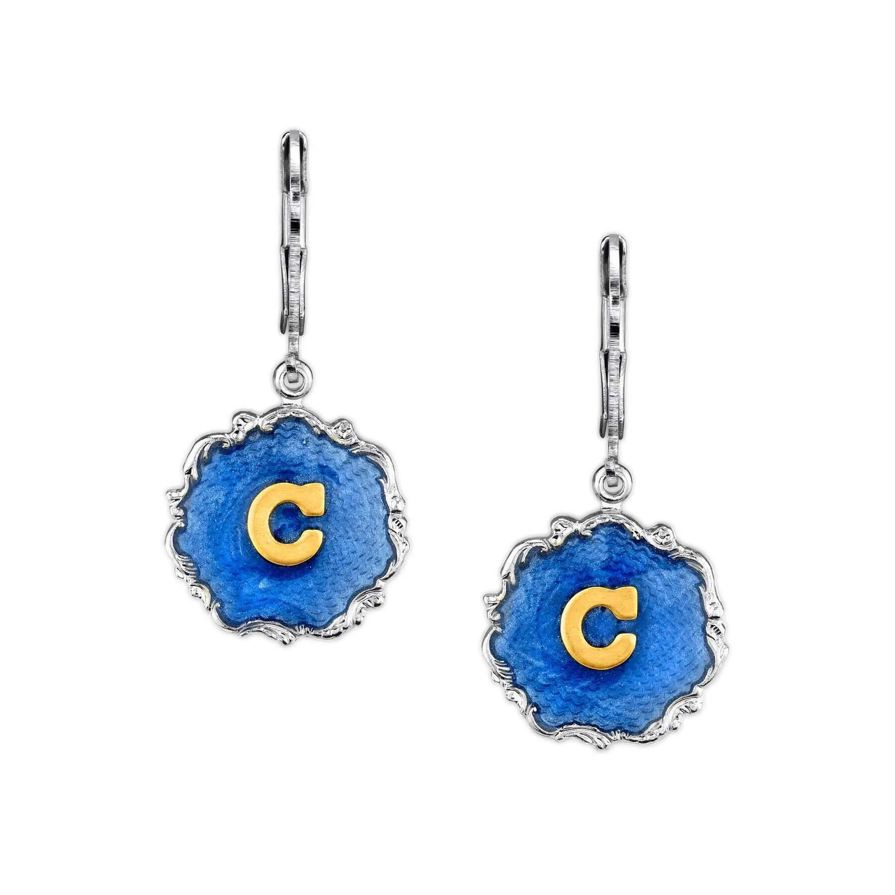 1928 Jewelry Sunburst Blue Enamel Initial Earrings