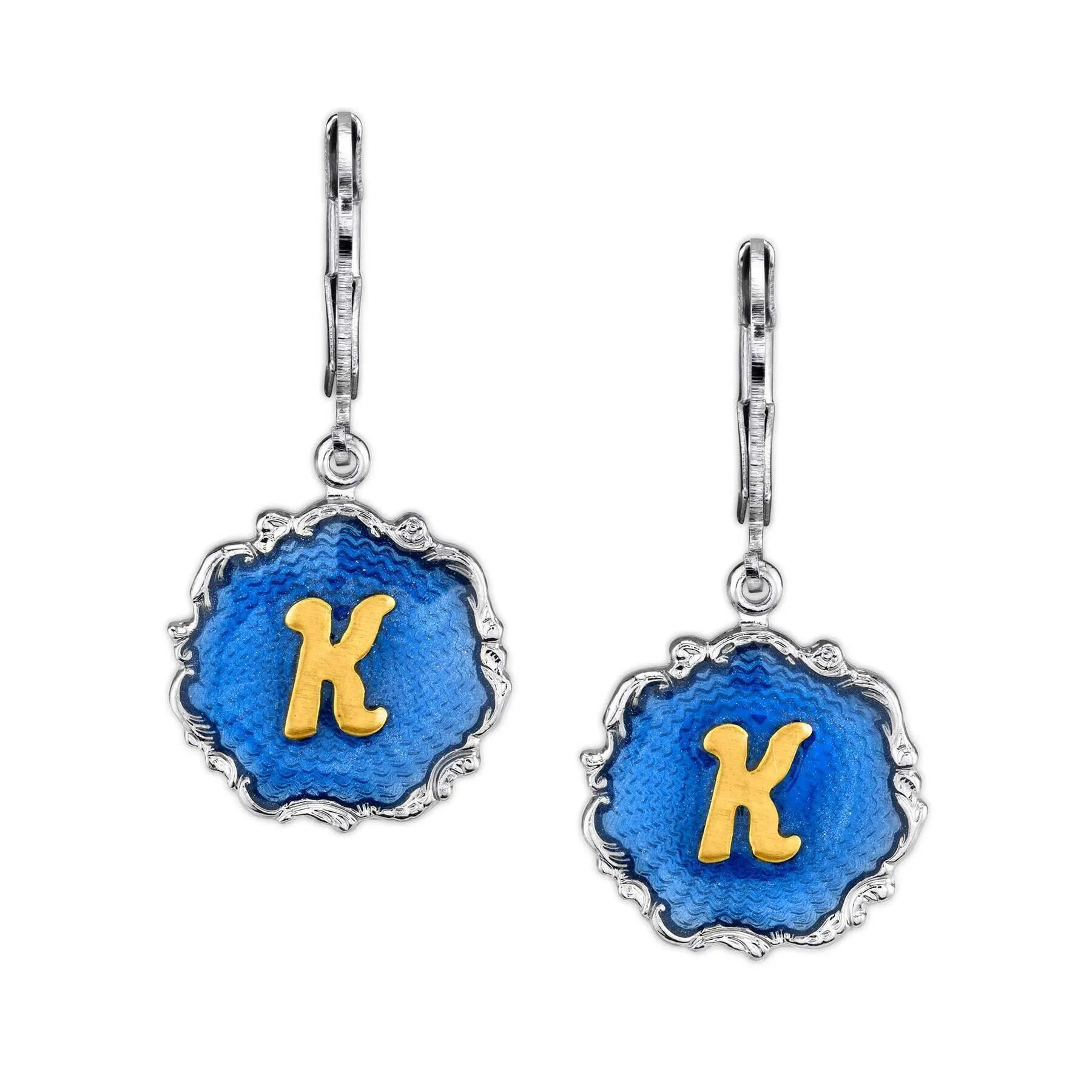 1928 Jewelry Sunburst Blue Enamel Initial Earrings