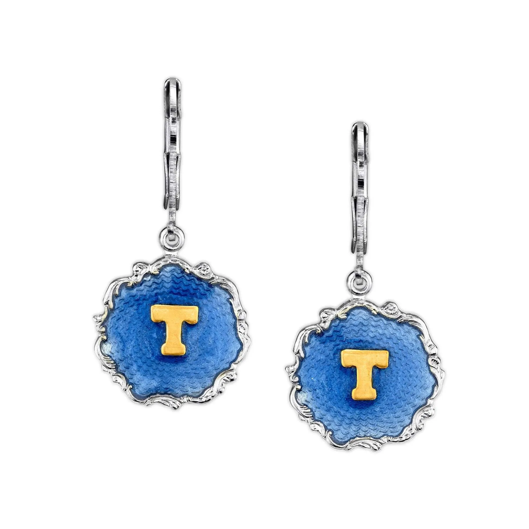 1928 Jewelry Sunburst Blue Enamel Initial Earrings