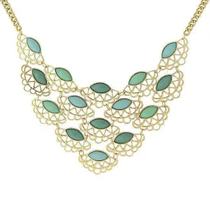 1928 Jewelry Turquoise Stone Filigree Bib Necklace 16"   3" Extension