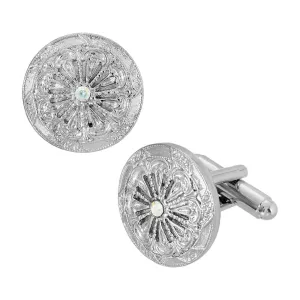 1928 Jewelry Vintage Style Round Crystal Accent Cufflinks