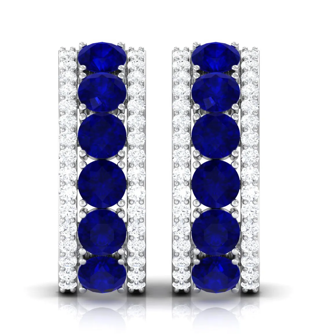 2.25 CT Blue Sapphire and Diamond Half Hoop Earrings