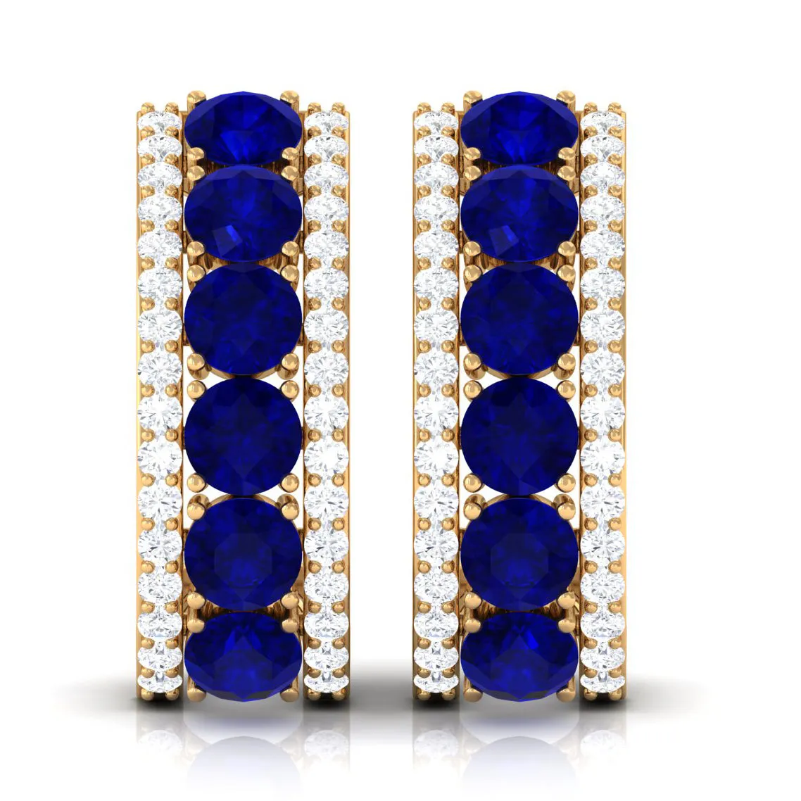 2.25 CT Blue Sapphire and Diamond Half Hoop Earrings