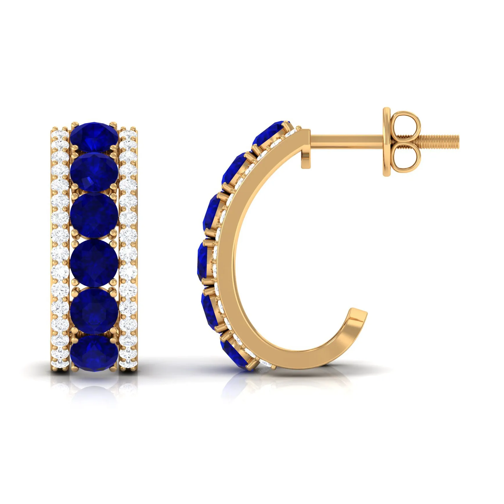 2.25 CT Blue Sapphire and Diamond Half Hoop Earrings