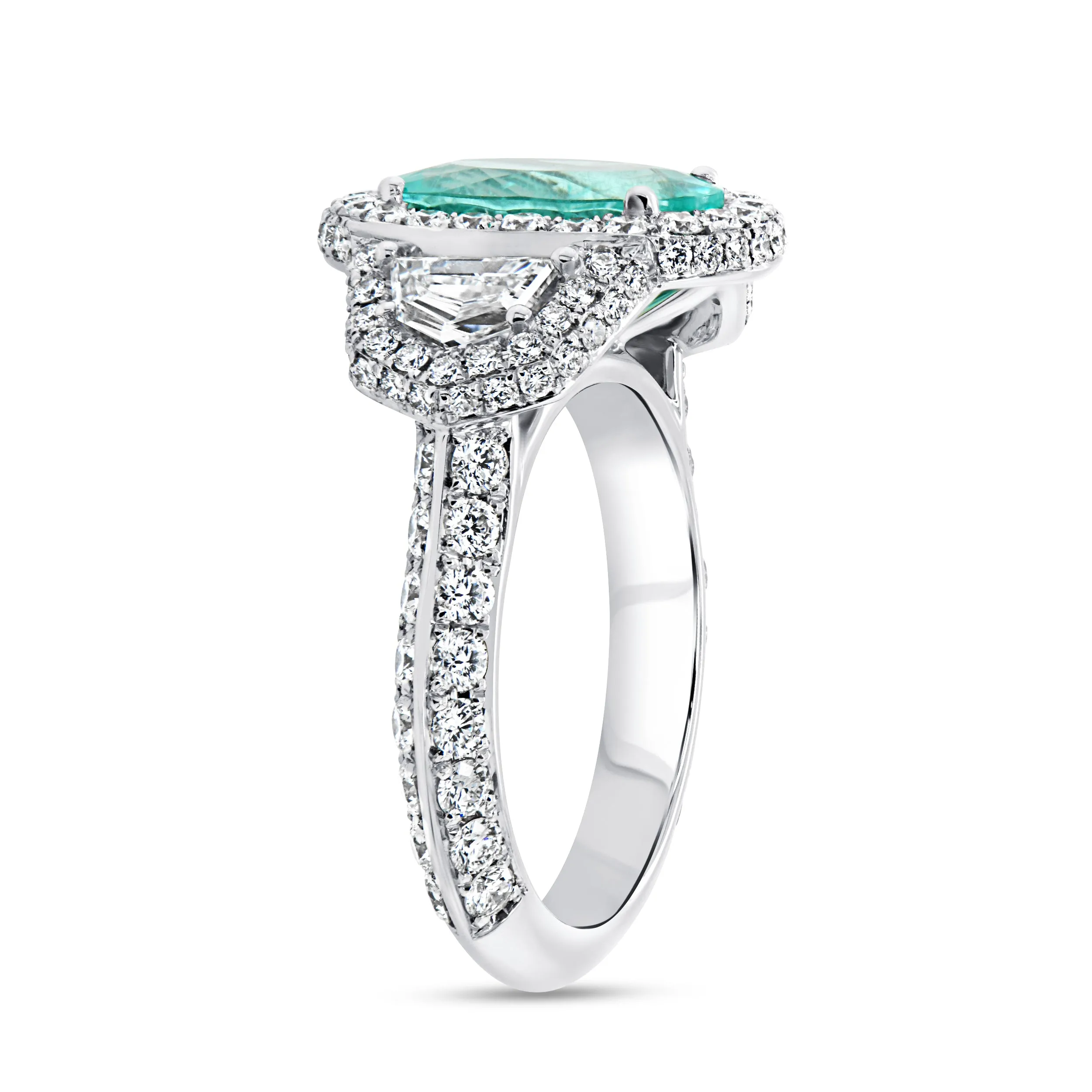 3-Stone-Halo Oval Shaped Paraiba Ring