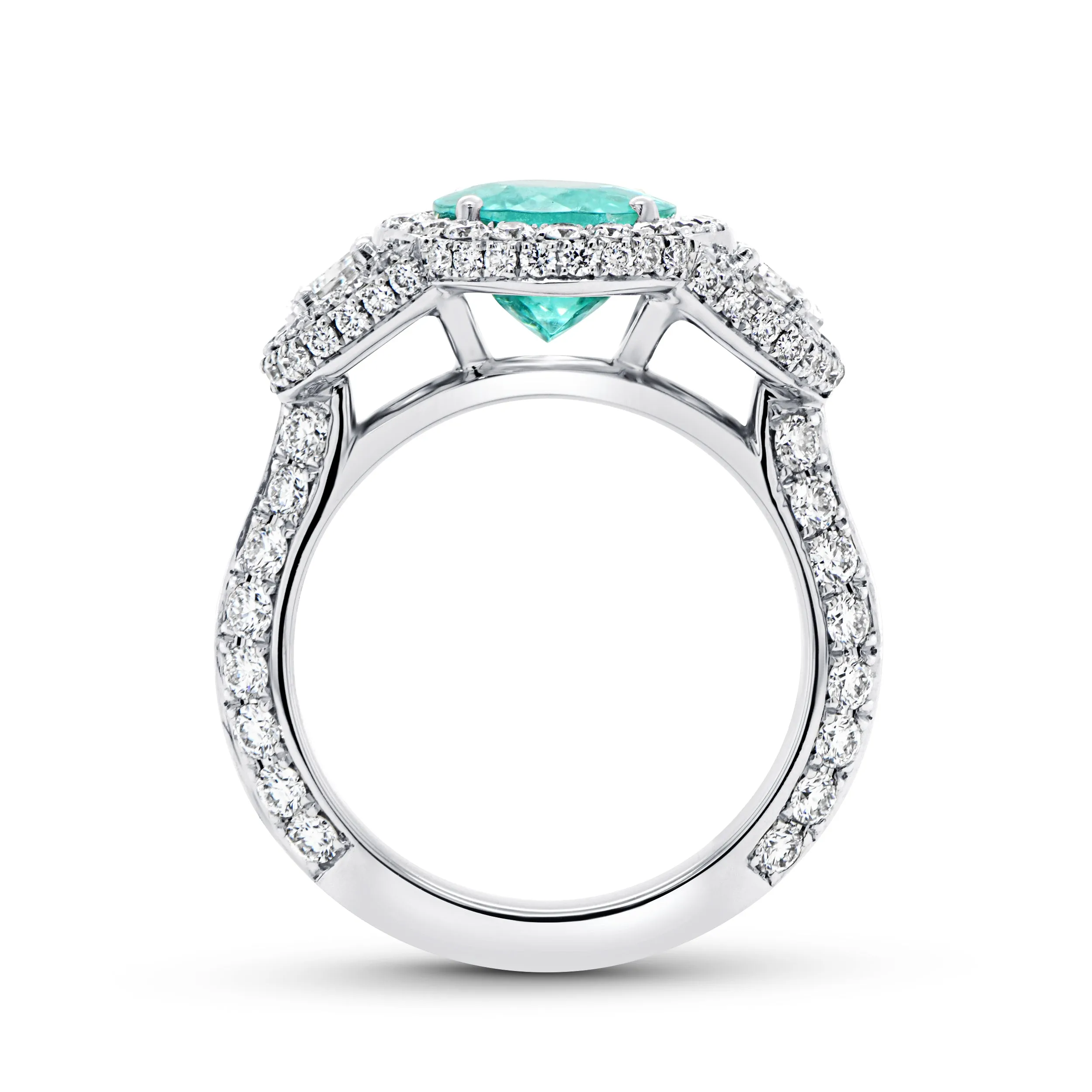 3-Stone-Halo Oval Shaped Paraiba Ring