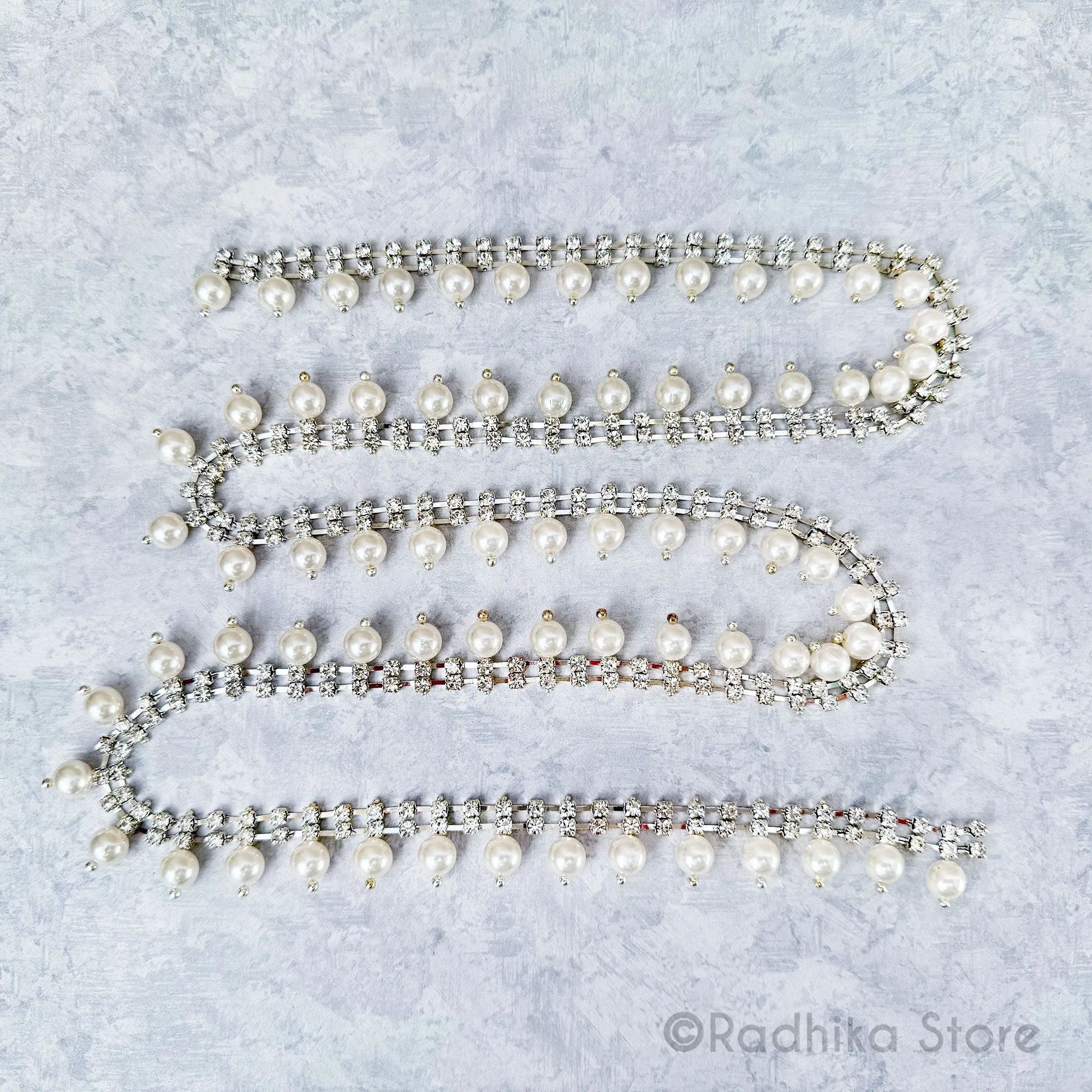 35 Inches -6mm Pearl - Rhinestone Strand