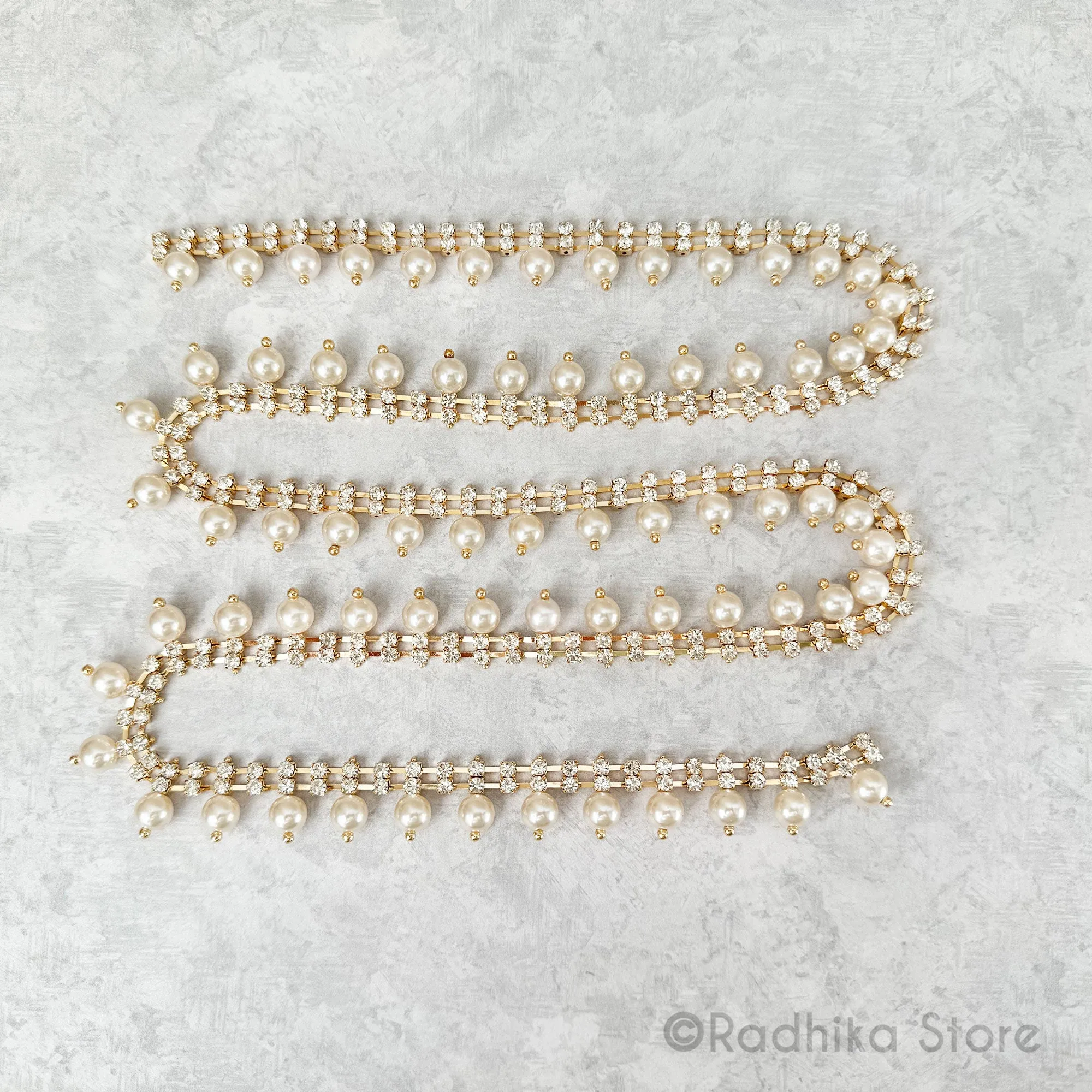 35 Inches -6mm Pearl - Rhinestone Strand