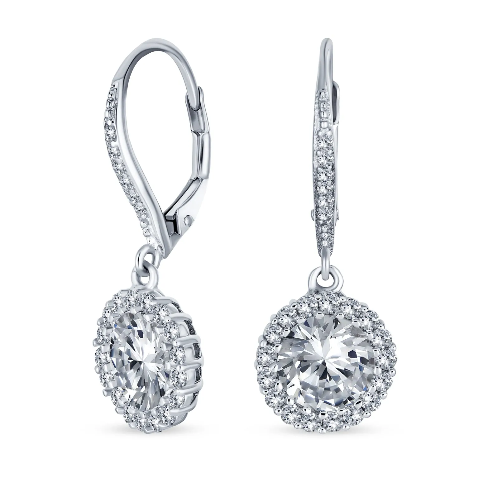 3.5CT Solitaire Halo CZ Dangle Earring Sterling Silver More Colors