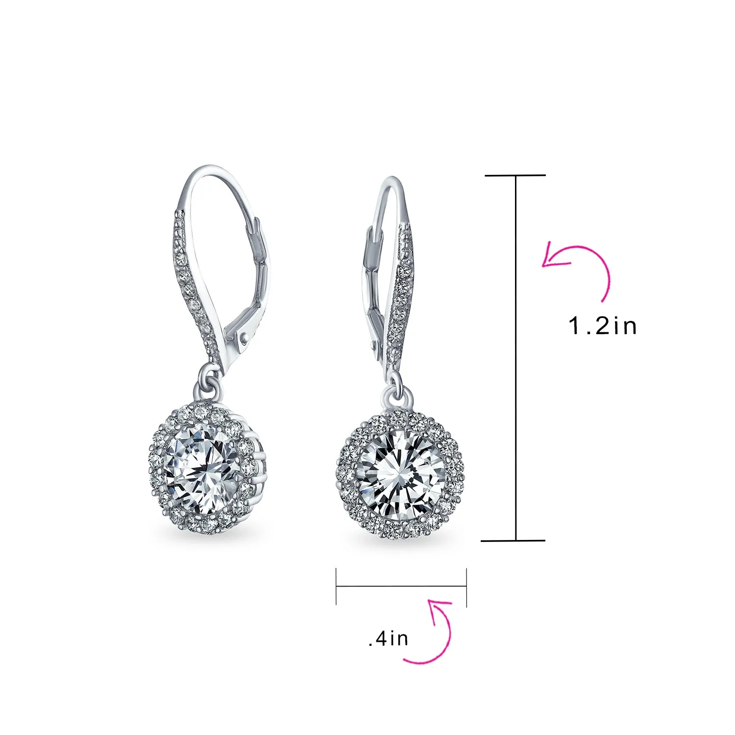 3.5CT Solitaire Halo CZ Dangle Earring Sterling Silver More Colors