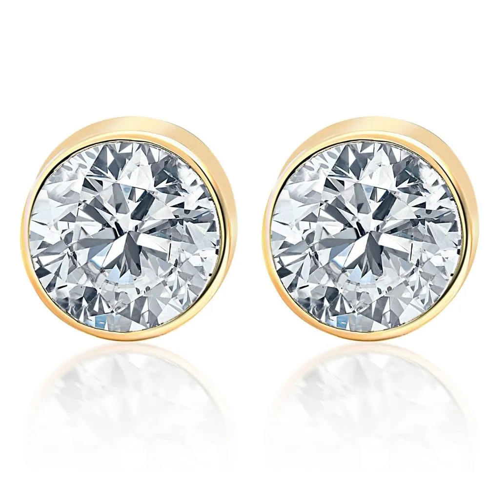 .50Ct Round Brilliant Cut Natural Diamond Stud Earrings in 14K Gold Round Bezel Setting