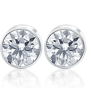 .50Ct Round Brilliant Cut Natural Diamond Stud Earrings in 14K Gold Round Bezel Setting