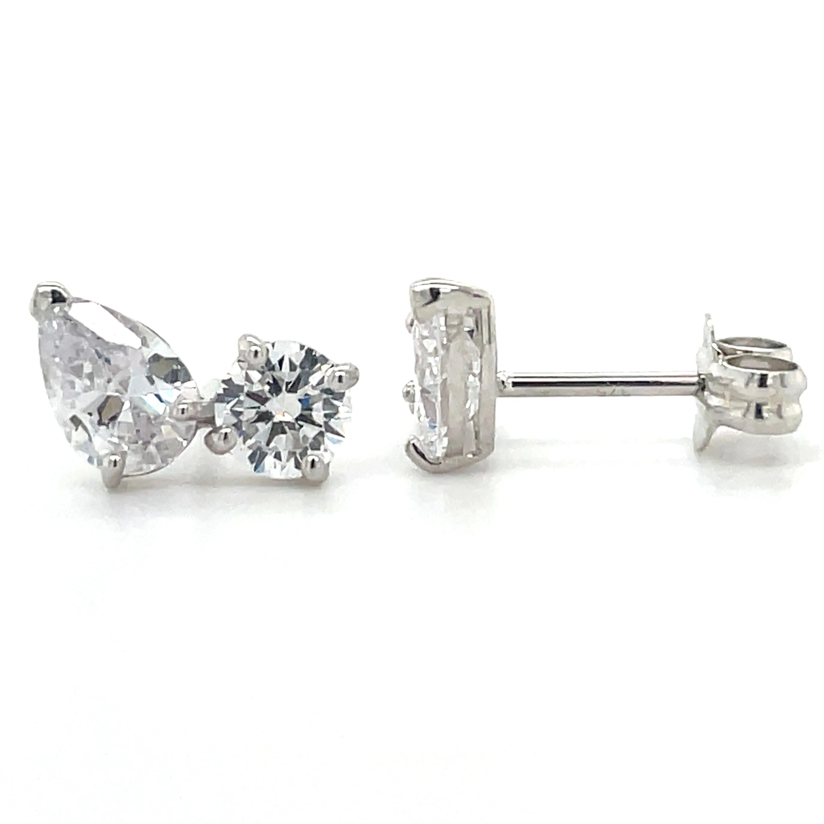 9ct White Gold Toi Et Moi Cz Earrings