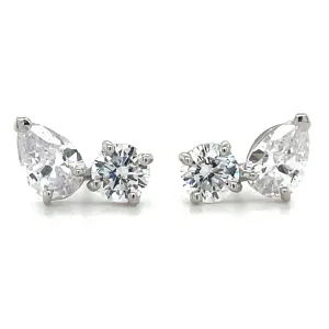 9ct White Gold Toi Et Moi Cz Earrings