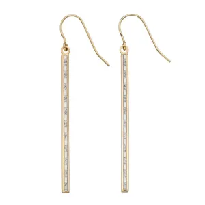 9ct Yellow Gold Baguette Glitter Long Bar Drop Earrings GE2362