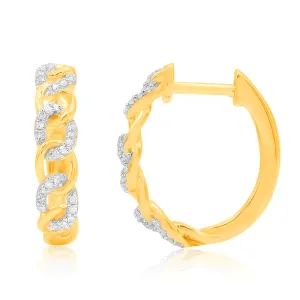 9ct Yellow Gold Diamond Chain Hoop Earrings With 60 Brilliant Diamonds