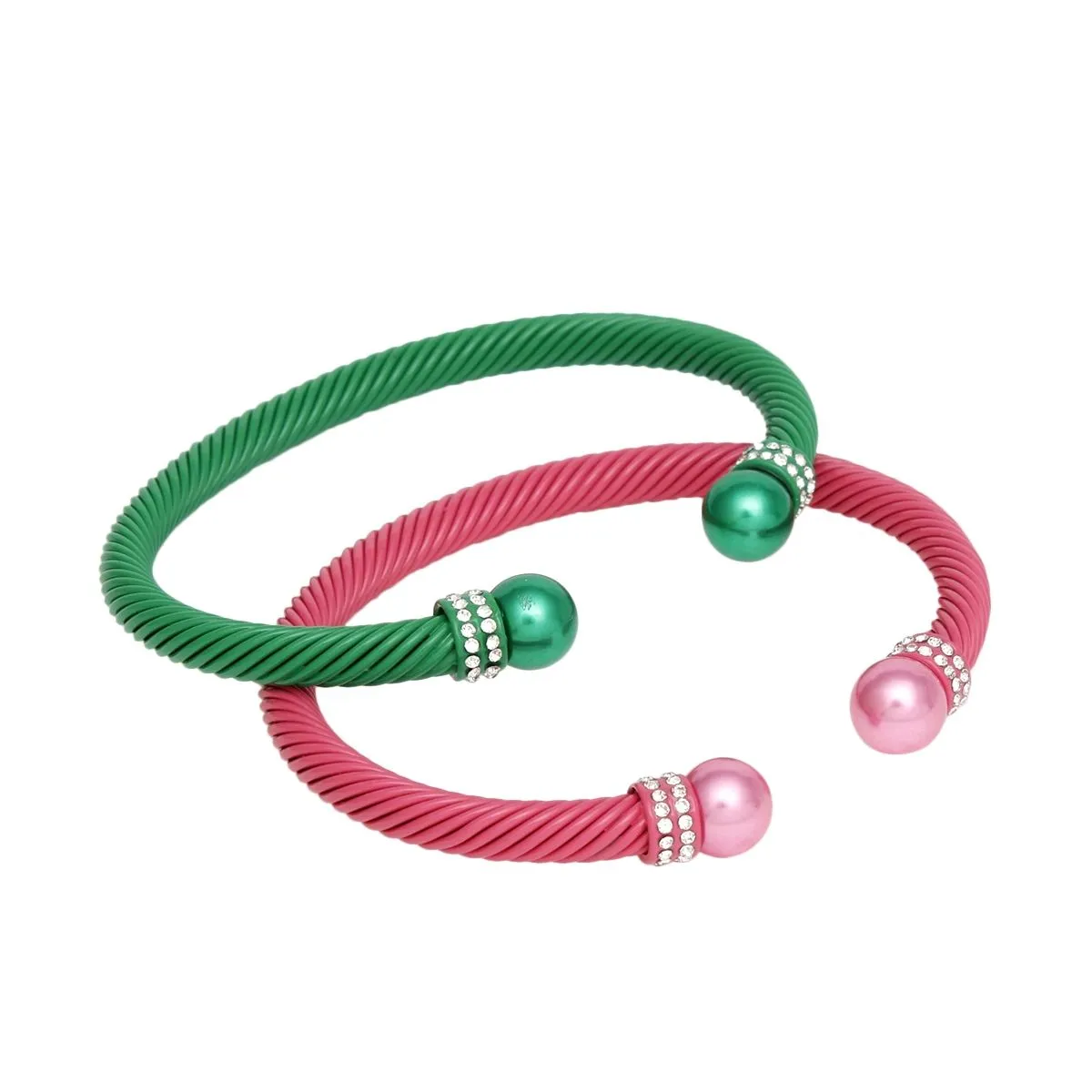 AKA Alpha Kappa Alpha Inspired Bracelets Sorority 2 Pcs Pink Green Cable Bangles