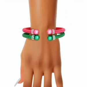 AKA Alpha Kappa Alpha Inspired Bracelets Sorority 2 Pcs Pink Green Cable Bangles