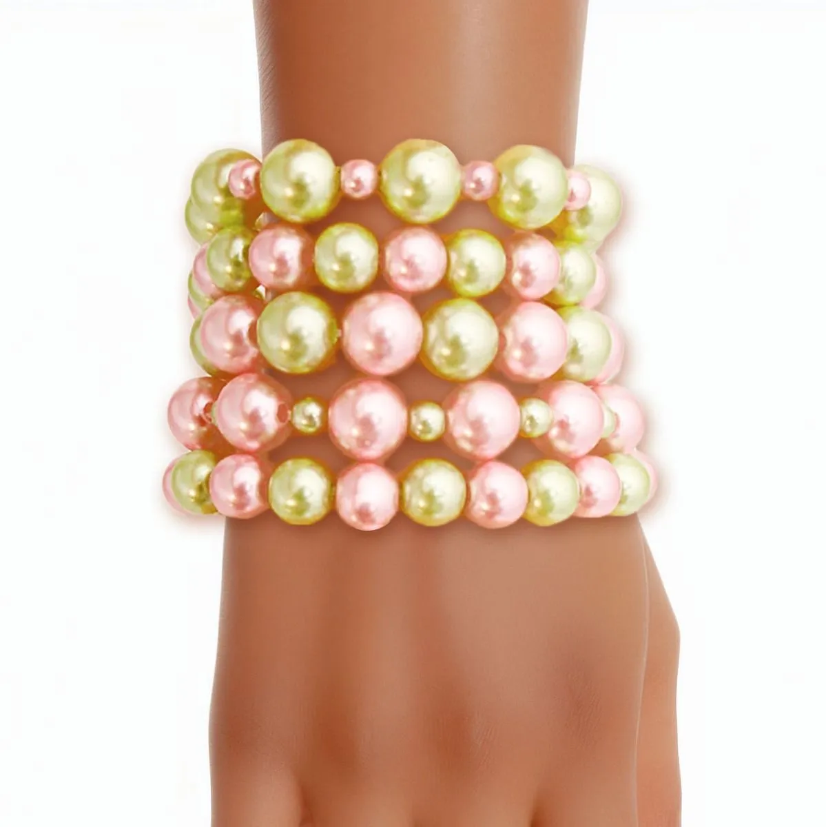 AKA Pink Green Pearl 5 Pc Bracelets Alpha Kappa Alpha Inspired Jewelry