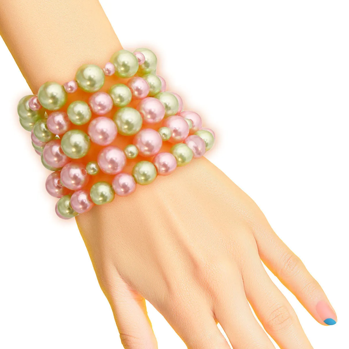 AKA Pink Green Pearl 5 Pc Bracelets Alpha Kappa Alpha Inspired Jewelry