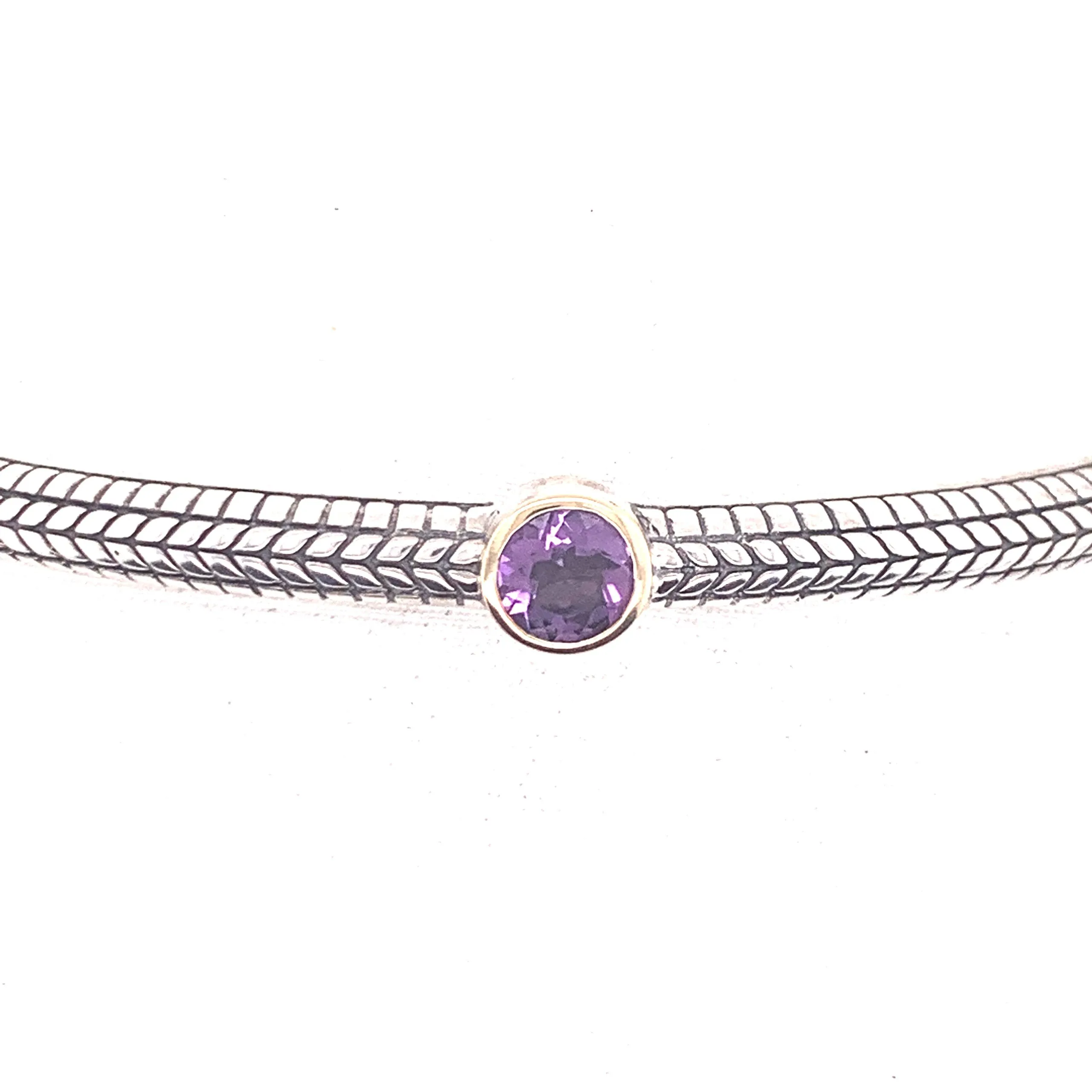 Amethyst Two Tone Classic Cable Bangle Bracelet