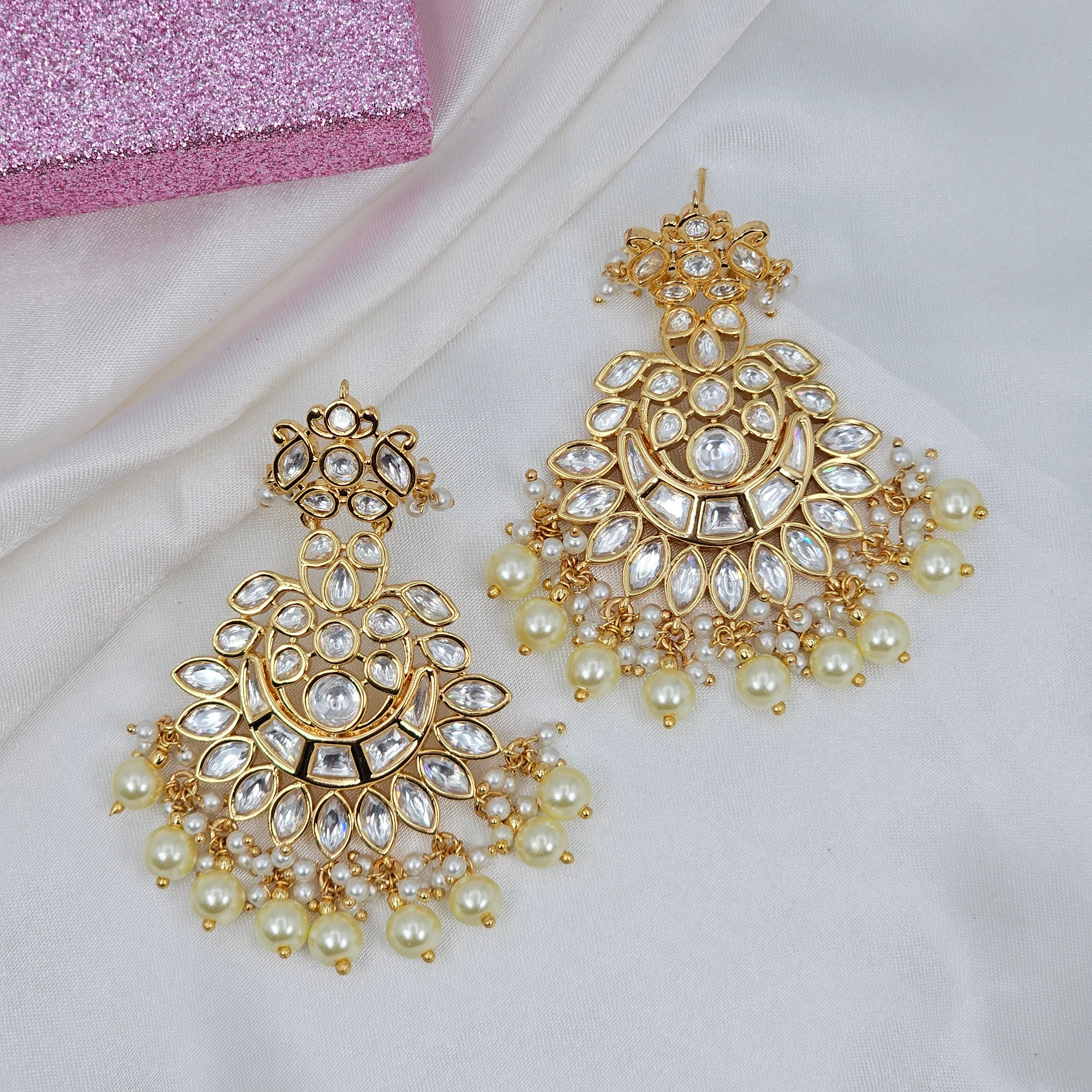 Anisha Women's Stunning Kundan Chandbali Earrings