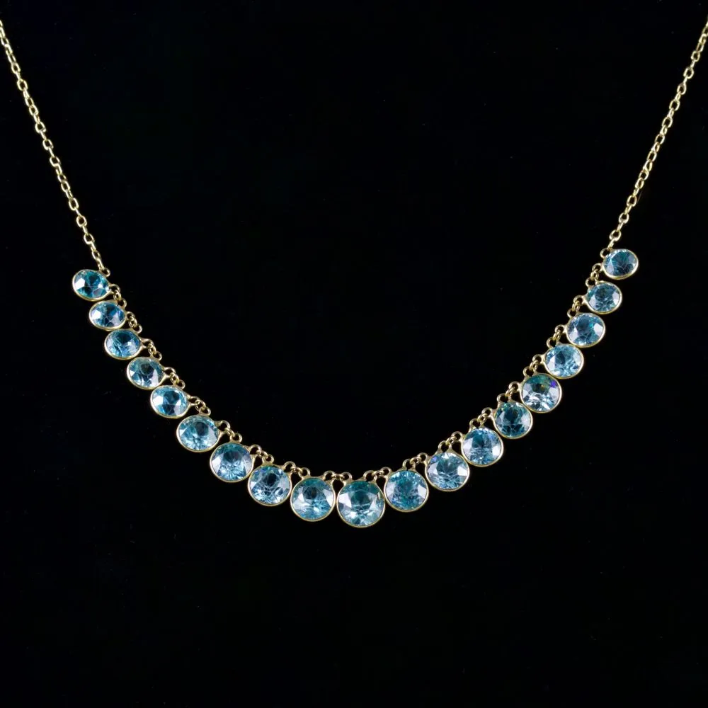 Antique Victorian Blue Zircon Necklace 9Ct Circa 1900