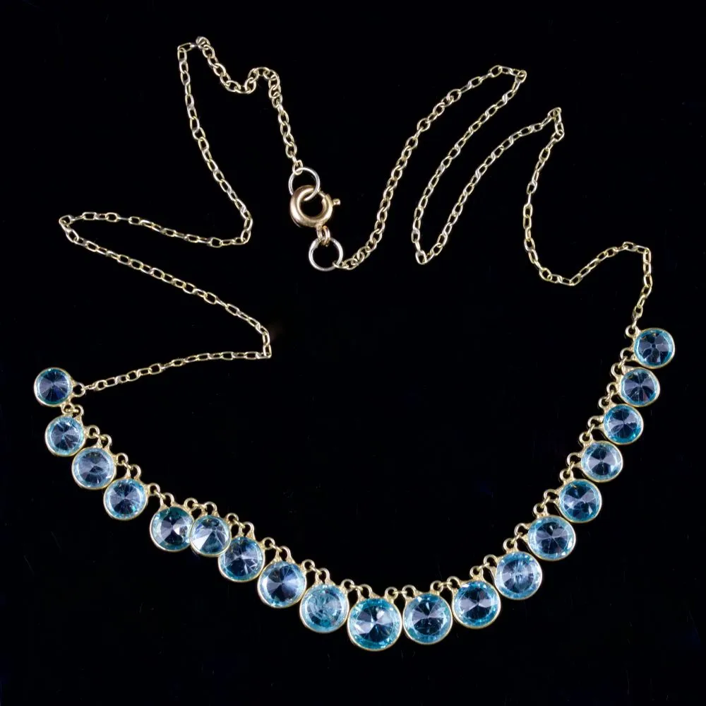 Antique Victorian Blue Zircon Necklace 9Ct Circa 1900