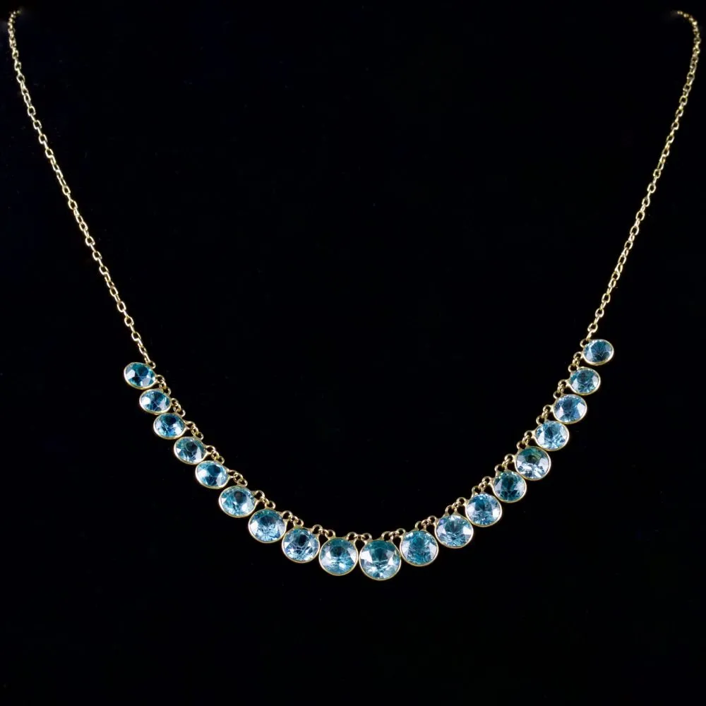 Antique Victorian Blue Zircon Necklace 9Ct Circa 1900