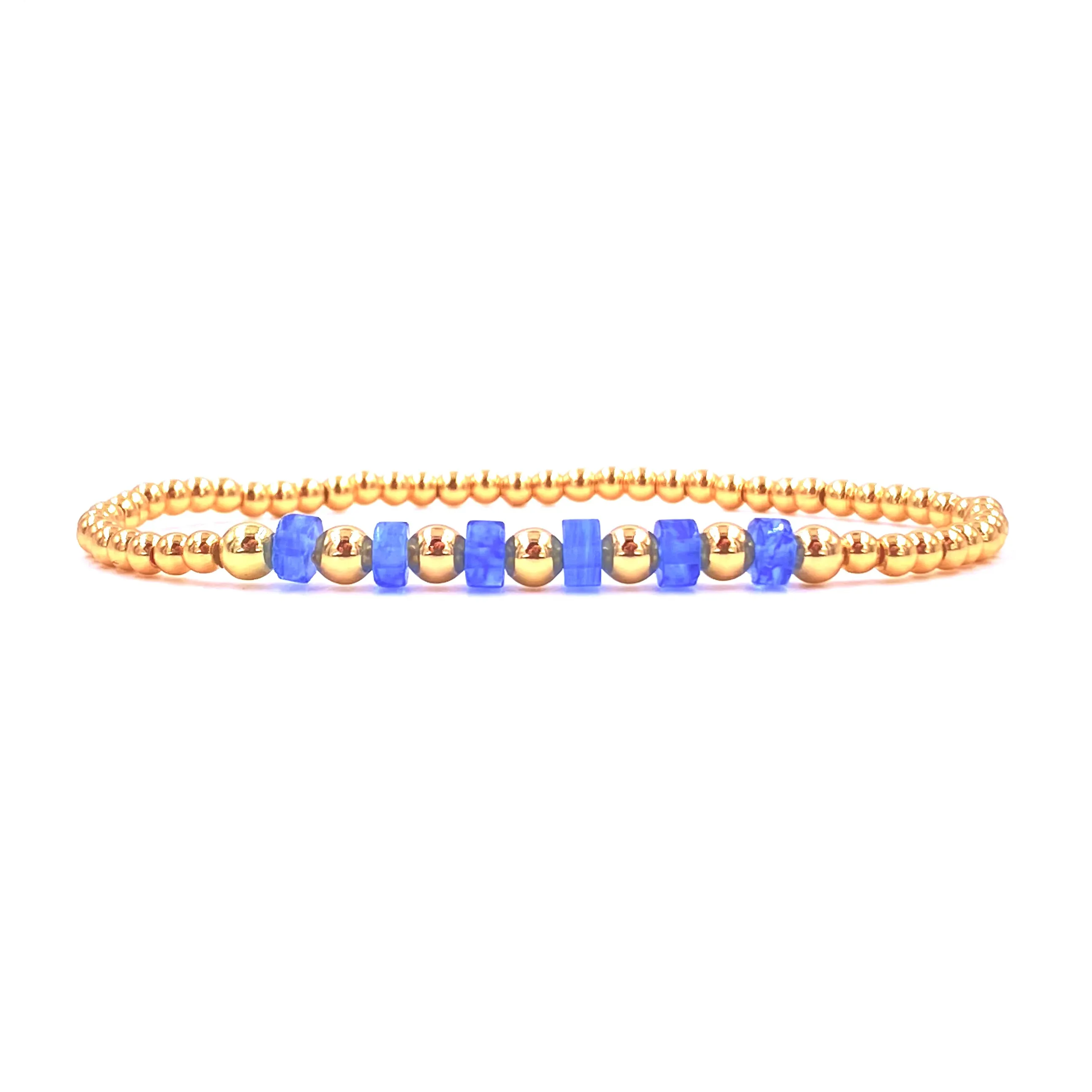 Ashley Gold Stainless Steel Gold Plated 6 Semi Precious Stone Ball Beaded Stretch Bracelet