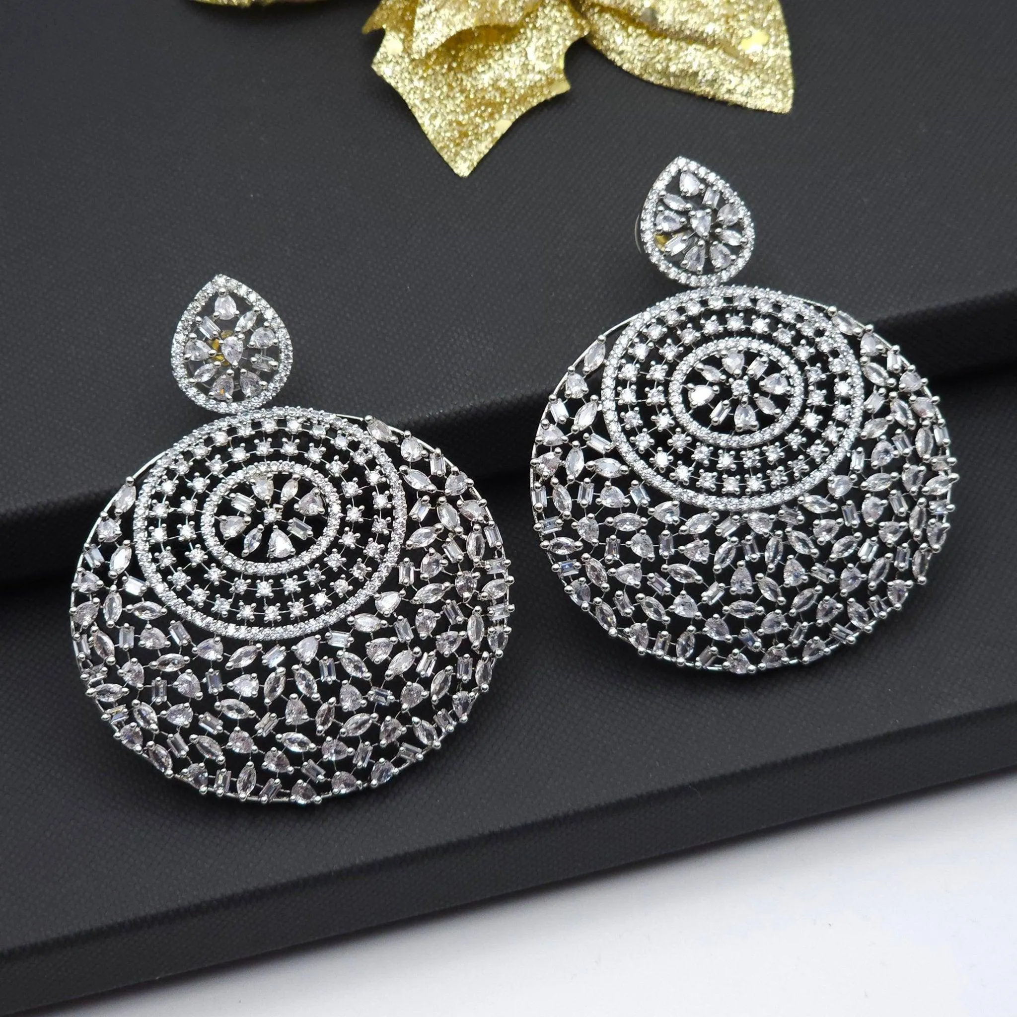 Bella American Diamond Silver Statement Earrings