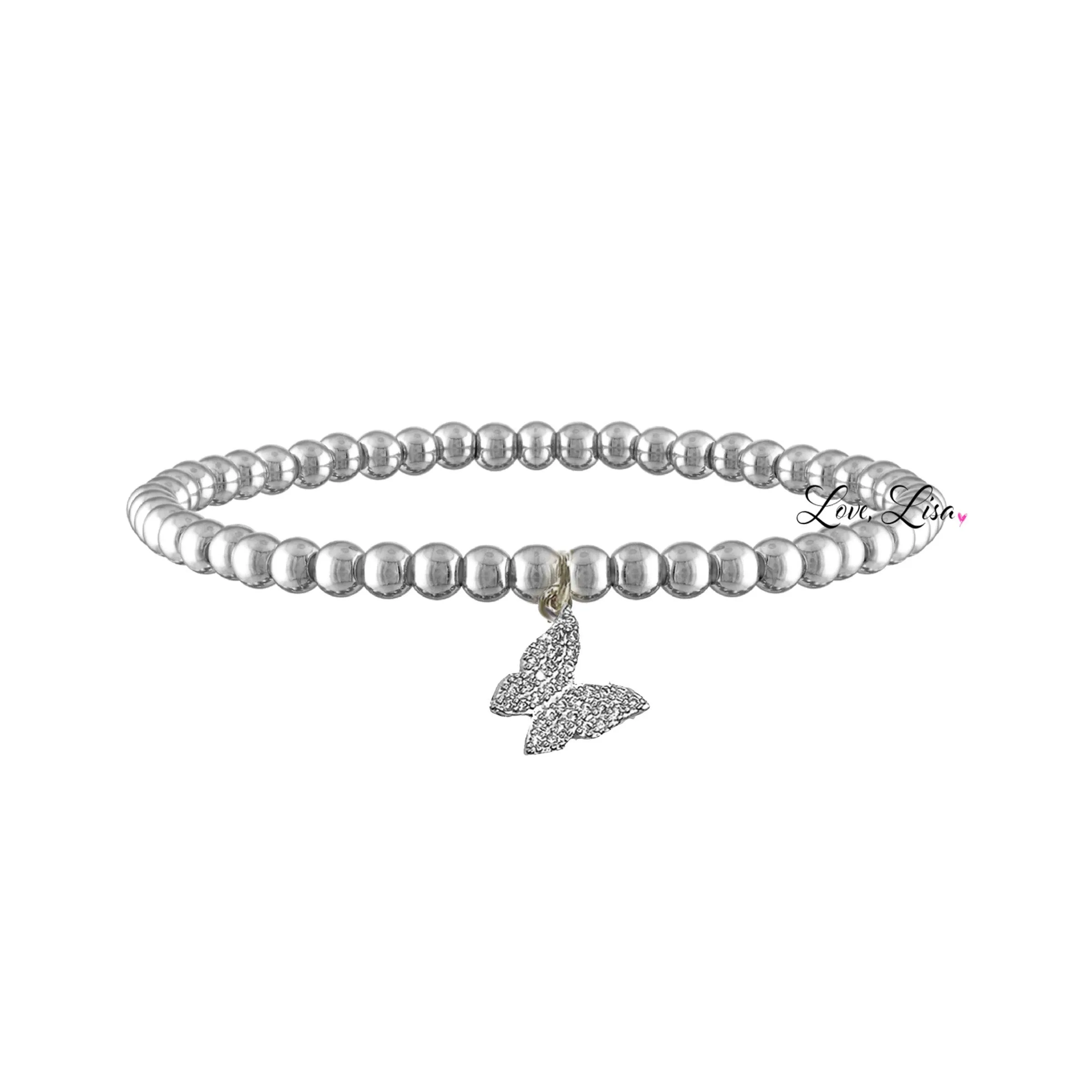 Betty Butterfly CZ  4mm Stretch Ball Bracelet