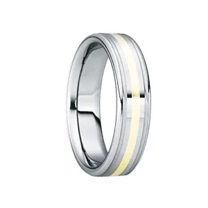 BLANDINUS 18k Gold Inlaid Tungsten Carbide Wedding Band by Crown Ring - 6mm